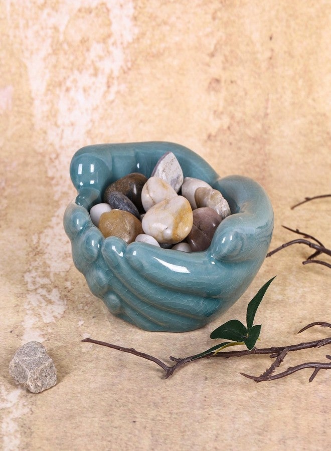 oliruim Ceramic Hands Bowl Dish Sculpture, Giving Hands Candy Holder for Succulent Planter, Crystal Rock Holder, Office, Keys Bowl for Entryway Table (Blue) - Image 2